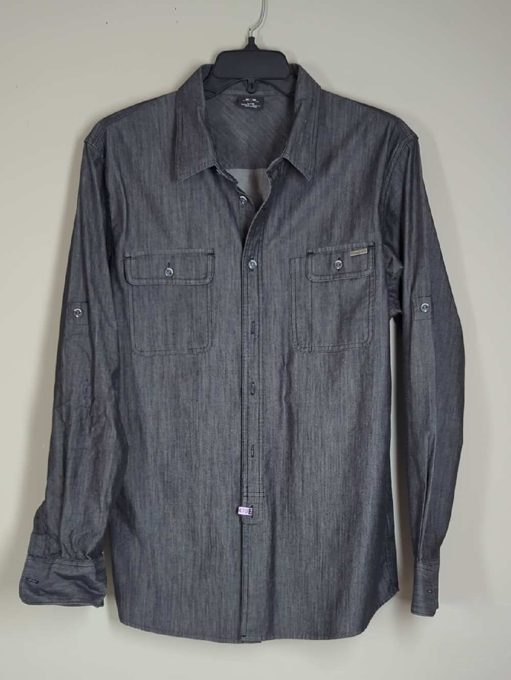 Oakley Charcoal Gray Long-Sleeve Button-Down Shirt Cotton Large